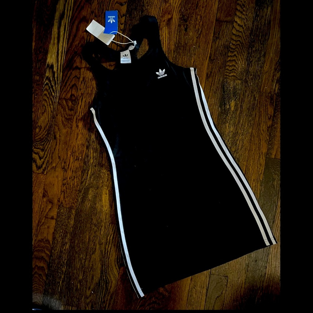 NWT ADIDAS 3-Stripes BLACK Racerback Tennis Golf TANK DRESS S